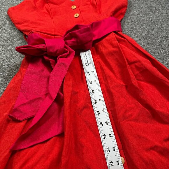 AURA Red & Pink Midi Sundress Button Down Size Women's Small - Picture 5 of 7